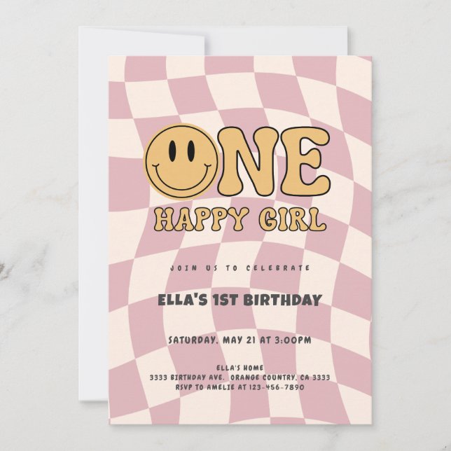 ONE HAPPY GIRL BIRTHDAY INVITATION  EINLADUNG (Vorderseite)