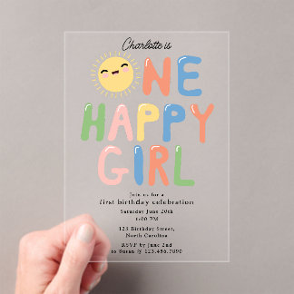 One Happy Girl Birthday Invite 1. Geburtstag Sun Acryleinladungen