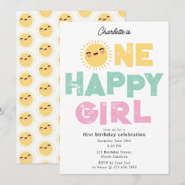 One Happy Girl Birthday Invite 1. Geburtstag Sun Einladung