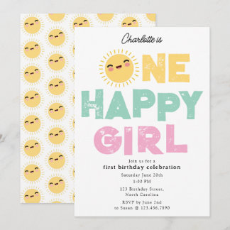 One Happy Girl Birthday Invite 1. Geburtstag Sun Einladung