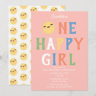 One Happy Girl Birthday Invite 1. Geburtstag Sun Einladung