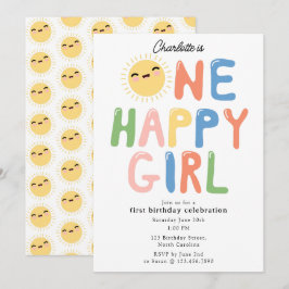 One Happy Girl Birthday Invite 1. Geburtstag Sun Einladung