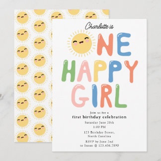 One Happy Girl Birthday Invite 1. Geburtstag Sun Einladung