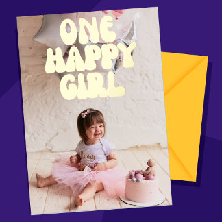 One Happy Girl Custom Foto 1. Geburtstag Gold Folieneinladung