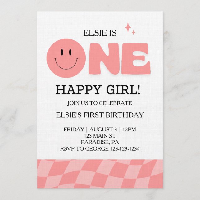 One Happy Girl First Birthday Invitation Einladung (Vorderseite)