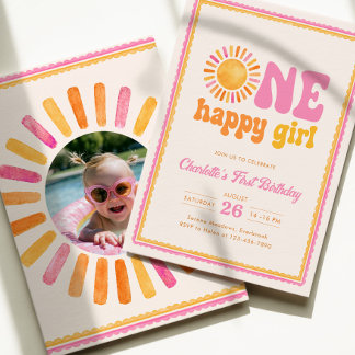 One Happy Girl Sunshine 1. Geburtstag Einladung