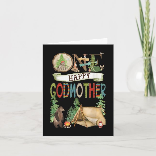 One Happy Godmother Camper First Birthday Camng Be Karte (Vorderseite)