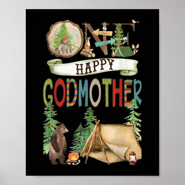 One Happy Godmother Camper First Birthday Camng Be Poster (Vorne)