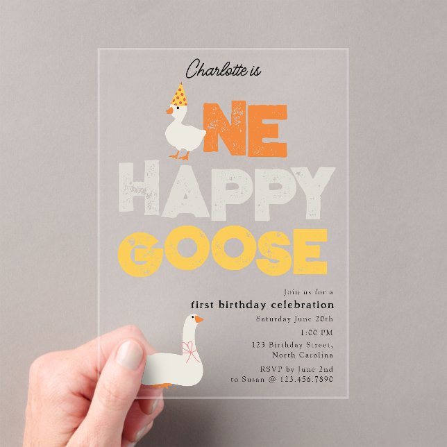 One Happy Goose Invite 1st  First Birthday Cute Acryleinladungen (Insitu (Handheld))