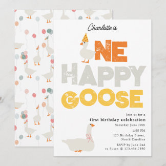 One Happy Goose Invite 1st  First Birthday Cute Einladung