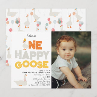 One Happy Goose Invite 1st  First Birthday Photo Einladung