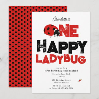 One Happy Ladybug Invite 1st First Birthday Cute Einladung