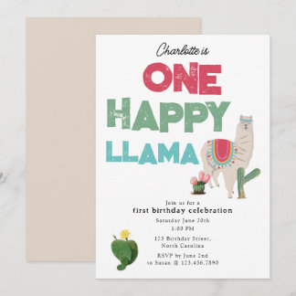 One Happy Llama Invite 1st Girl Birthday Einladung