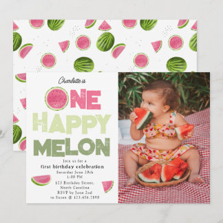 One Happy Melon 1st Summer Birthday Photo Einladung