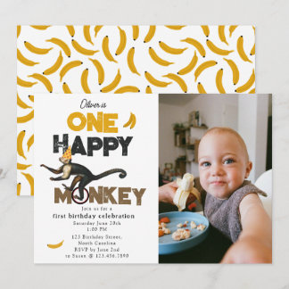 One Happy Monkey Cute 1st First Birthday Photo Einladung
