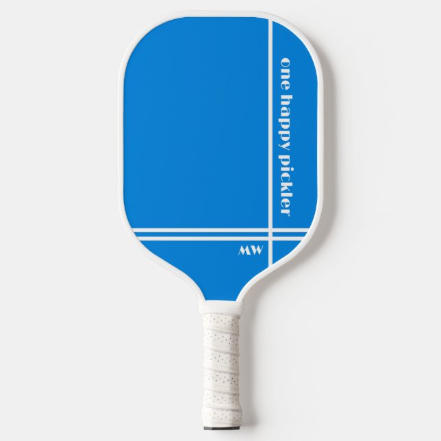 One Happy Pickler Blue White Initials Funny Pickleball Schläger (Vorderseite)