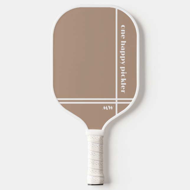 One Happy Pickler Khaki White Initials Funny Pickleball Schläger (Vorderseite)