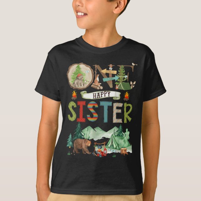 One Happy Sister Camper 1st Birthday Camng Bear  T-Shirt (Vorderseite)