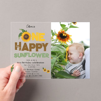 One Happy Sunflower 1st Summer Birthday Photo Acryleinladungen