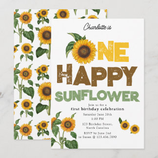 One Happy Sunflower Invite 1st Summer Birthday Einladung