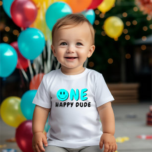 One Happy Typ 1. Geburtstag Blue Smiley Baby T-shirt