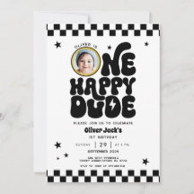 One Happy Typ 1. Geburtstag Einladung mit Foto