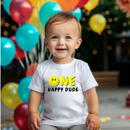 One Happy Typ 1. Geburtstag Gelbes Lächeln Baby T-shirt