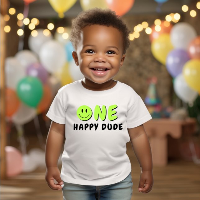 One Happy Typ 1. Geburtstag Green Smiley Baby T-shirt (Von Creator hochgeladen)
