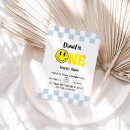 One Happy Typ 1. Geburtstag Junge Party - Niedlich Einladung