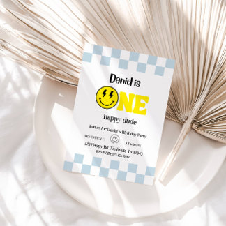 One Happy Typ 1. Geburtstag Junge Party - Niedlich Einladung