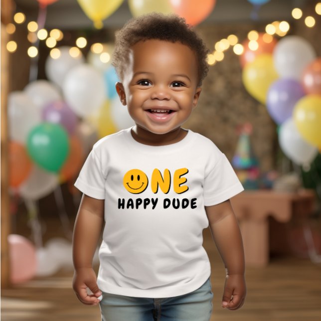 One Happy Typ 1. Geburtstag Orange Smiley Baby T-shirt (Von Creator hochgeladen)