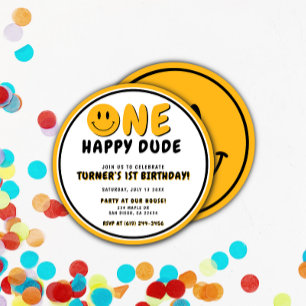 One Happy Typ 1. Geburtstag Smiley Einladung