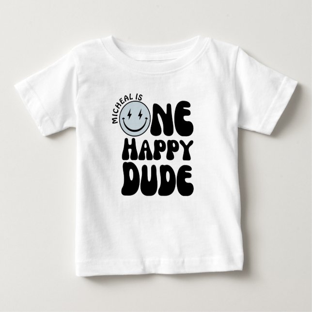 One Happy Typ Blue Happy Face Boy Erster Geburtsta Baby T-shirt (Vorderseite)