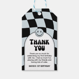 One Happy Typ Blue Karo Foto Geburtstag Geschenkanhänger