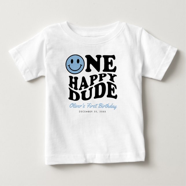 One Happy Typ Blue Smile Face Boy 1. Geburtstag Baby T-shirt (Vorderseite)