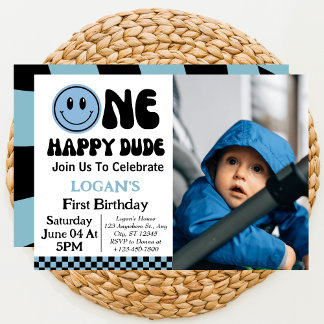 One Happy Typ Boy 1. Geburtstag Foto Einladung