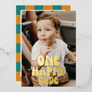 One Happy Typ Boy 1. Geburtstag Foto Emoji Gold Folieneinladung