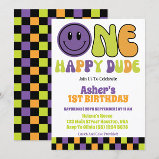 One Happy Typ Boy 1. Geburtstag Party Einladung