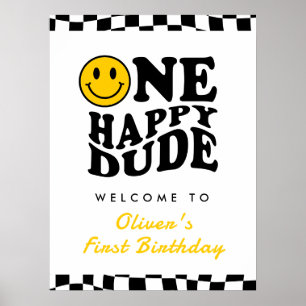 One Happy Typ Boy 1. Geburtstag Wavy Begrüßung Poster