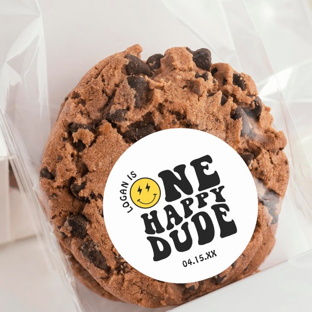 One Happy Typ Boy First Birthday Party Runder Aufkleber (Von Creator hochgeladen)