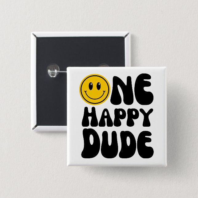 One Happy Typ Groovy Happy Face Boy Birthday Button (Vorne & Hinten)