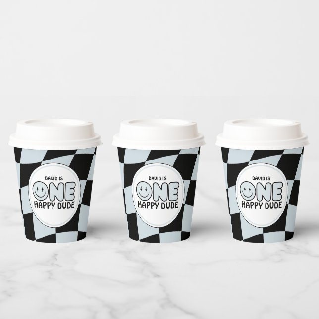 One Happy Typ Groovy Happy Face Boy Birthday Pappbecher (Multi)