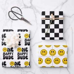One Happy Typ Happy Face Boy ersten Geburtstag Geschenkpapier Set