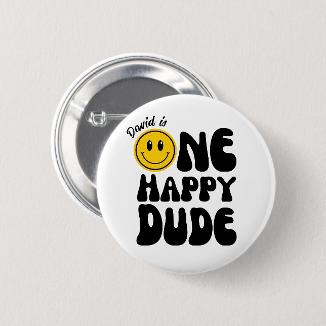 One Happy Typ Happy Face First Birthday Button (Vorne & Hinten)