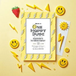One Happy Typ Retro 1. Geburtstag Party Einladung