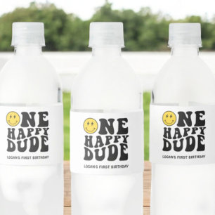 One Happy Typ Smile Face Boy ersten Geburtstag Wasserflaschenetikett