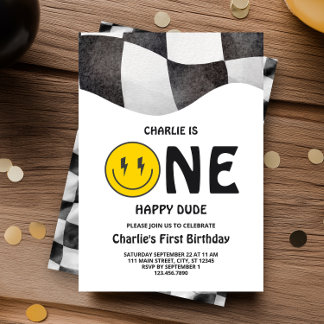 One Happy Typ Smiley Erste Geburtstagsparty Einladung