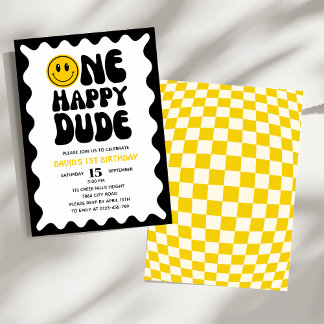 One Happy Typ Wavy Squiggly Erster Geburtstag Einladung