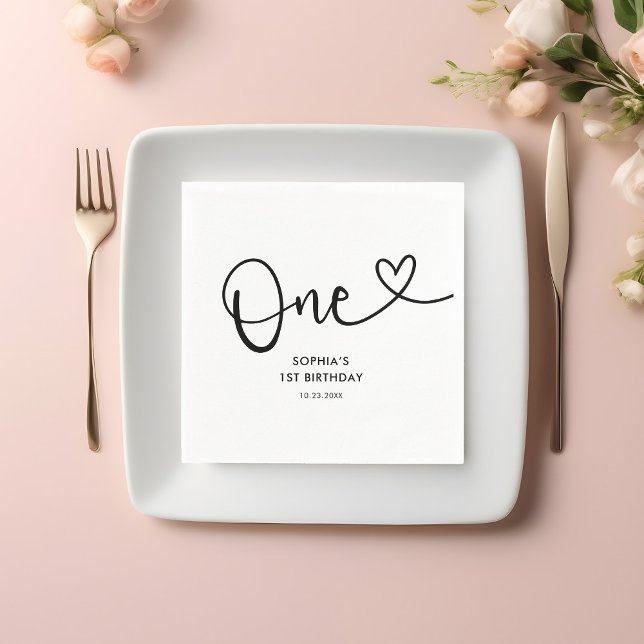 One Heart Calligraphy 1. Geburtstag Serviette (Von Creator hochgeladen)