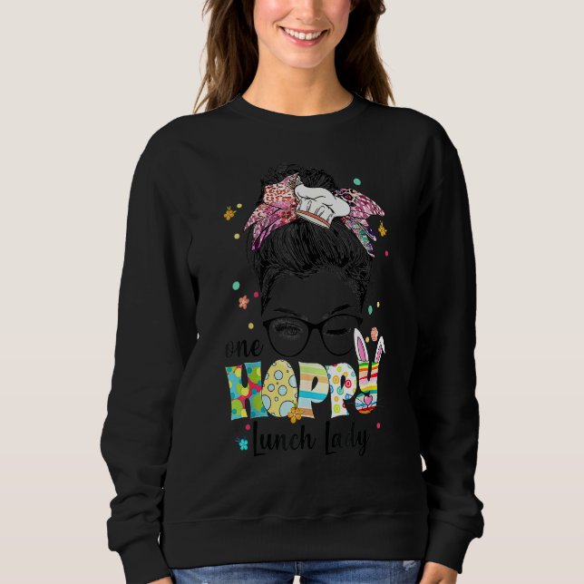 One Hoppy Lunch Lady Cafeteria Stab Osterausstattu Sweatshirt (Vorderseite)